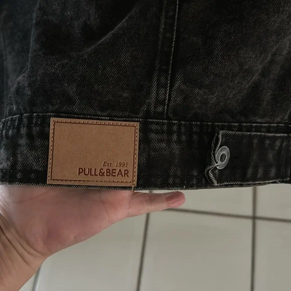 Pull & Bear Charcoal Gray Denim Hooded Vest Jacket XL - Picture 10 of 11